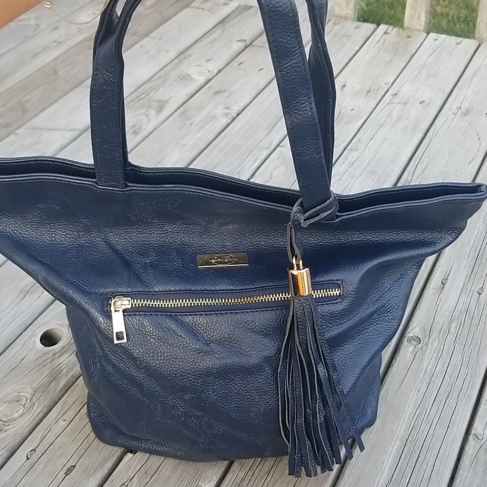 Onna Ehrlich leather tote curved shoulder bag Blue